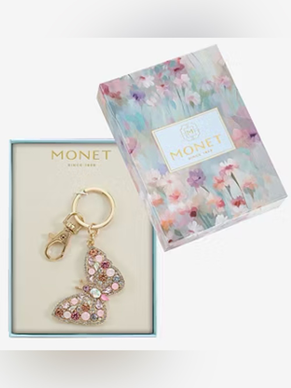 MONET Gold Tone Jeweled Butterfly Bag Charm w/Gift Box